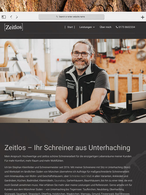 Webdesgin für die Schreinerei Zeitlos aus Unterhaching
